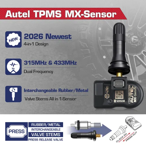 Miniatura 3 de Autel TPMS - Juego de 4 sensores MX-Sensor 315+433Mhz 2 en 1, sensor universal de presión de neumáticos, calidad OE 100% clonable por TPMS Tool