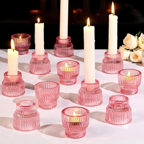 Miniatura 11 de HAVITI Paquete de 12 portavelas cónicos dorados, portavelas de cristal, candelabros de té para centros de mesa de boda de otoño, decoración de mesa