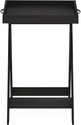 Miniatura 5 de Furinno Mesa auxiliar moderna y sencilla, mesa auxiliar cuadrada de 2 niveles con estante inferior abierto y patas en X, mesita de noche Espresso