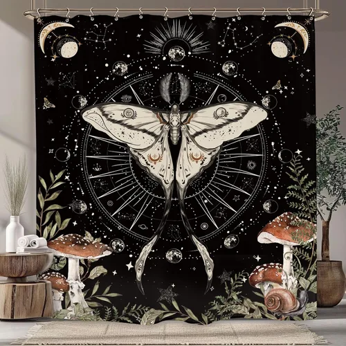 Miniatura 16 de Cortina de ducha gótica del zodiaco con fases lunares, constelación, astrología, galaxia, misteriosa, tarot, bruja, estética, 60 pulgadas de ancho