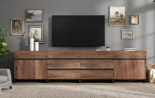 Miniatura 10 de WAMPAT Moderno soporte de TV para televisores de hasta 100 pulgadas, consola de TV 3 en 1 con estantes ajustables y 3 cajones, consola multimedia