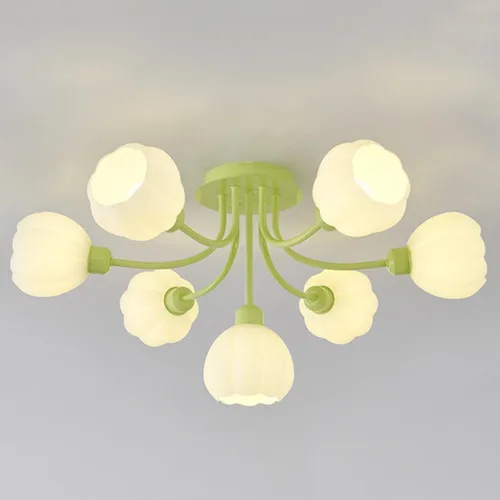 Miniatura 11 de Lámpara de techo verde de 7 luces, lámpara de cristal acanalada, luces de montaje semiempotradas con pantalla de globo de vidrio, iluminación