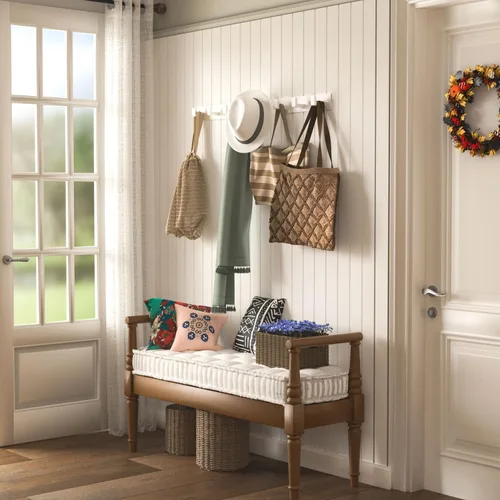Miniatura 2 de GWAAZXGZ Perchero blanco para colgar en la pared, 2 rieles modulares (25 pulgadas en total), 8 ganchos en ángulo recto, organizador moderno