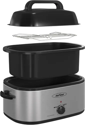Miniatura 19 de Sunvivi Horno asador eléctrico con tapa visible, horno asador de pavo de 24 cuartos de galón con sartén y estante extraíbles, acero inoxidable
