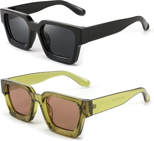 Miniatura 15 de FEISEDY Gafas de sol cuadradas retro de los años 90 para mujeres y hombres, gafas de sol rectangulares gruesas de moda con protección UV400 B2385