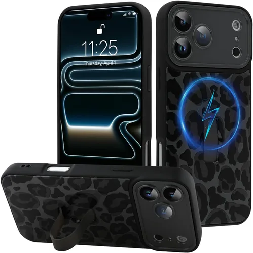 Miniatura 102 de Funda diseñada para iPhone 17 Pro Max con soporte plegable y correa para dedos, bonito patrón de lazo de corazón de flor rosa para mujeres y niñas