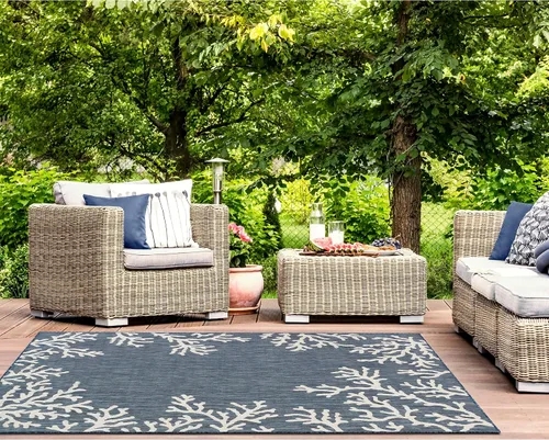 Miniatura 17 de Liora Manne Carmel - Alfombra decorativa de mezcla sintética para interiores y exteriores, de bajo perfil, contemporánea, decoración de peces Agua