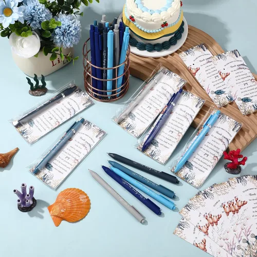 Miniatura 6 de Engrowtic Juego de 25 bolígrafos de regalo para baby shower para invitados con temática oceánica para baby shower, bolígrafos retráctiles