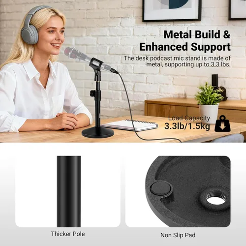 Miniatura 3 de NEEWER Soporte de micrófono de escritorio, soporte de micrófono de mesa ajustable con clip y adaptador de 3/8 a 5/8 pulgadas compatible con Blue