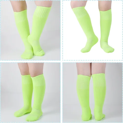 Miniatura 5 de hakugoo Calcetines de fútbol para niños, calcetines altos hasta la rodilla, calcetines de béisbol con suela acolchada para niños y niñas, 2 pares