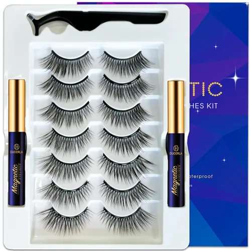 Miniatura 10 de DUOERLA - Pestañas magnéticas de aspecto natural, kit de pestañas magnéticas 3D de ojo de gato con delineador de ojos, 10 pares de 1 estilo más