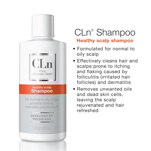Miniatura 6 de CLn Champú con ácido salicílico – 3 onzas líquidas, champú anticaspa aclarante para cabello graso, picazón o cuero cabelludo escamoso propenso a