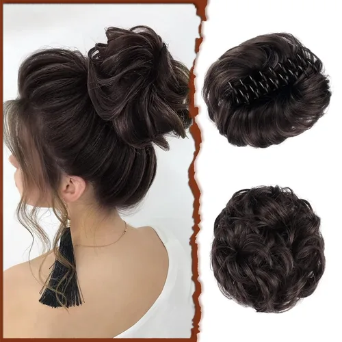 Miniatura 23 de SOFEIYAN Pinza de Gancho Moño Desordenado de Cabello Sintéticico, Cabello Ondulado y Rizado, Pinza de Cabello en Gancho, Chignon, Cola de Caballo
