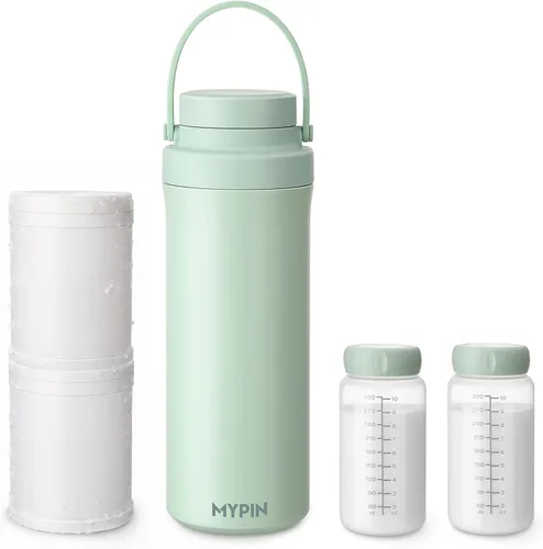 MYPIN Enfriador portátil de leche materna de 22 onzas para exteriores, tubos de enfriamiento de 360° durante 24 horas con 2 biberones de bebé,