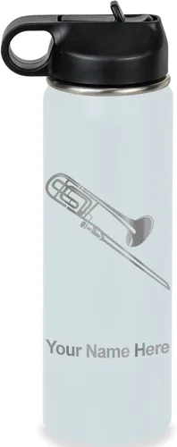 Miniatura 36 de LaserGram Botella de agua personalizada, trombón, acero inoxidable de doble pared aislada al vacío con popote superior, regalo grabado personalizado