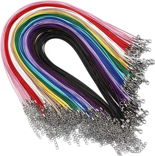60 unidades de cordón encerado para collares a granel para hacer joyas, cuerda de collar con cierre para pulseras y colgantes DIY, multicolor (45,7