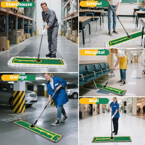 Miniatura 6 de MASTERTOP - Mopa de polvo comercial de 42 pulgadas para limpieza de suelos, trapeador plano grande con mango largo, escoba de barrido con 2 Verde