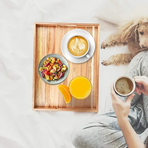 Miniatura 8 de Bandeja de servir de madera de acacia con asas (17 pulgadas) – Bandejas decorativas para servir desayuno en la cama, almuerzo, cena, aperitivos