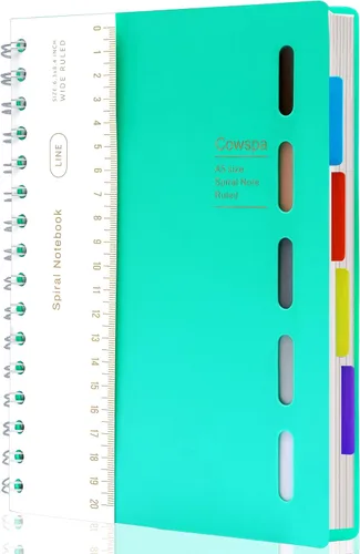 Yoment Cuaderno de espiral de 5 materias encuadernado en espiral con rayas anchas de 7 x 8.5 pulgadas, cuaderno de espiral de tapa dura con