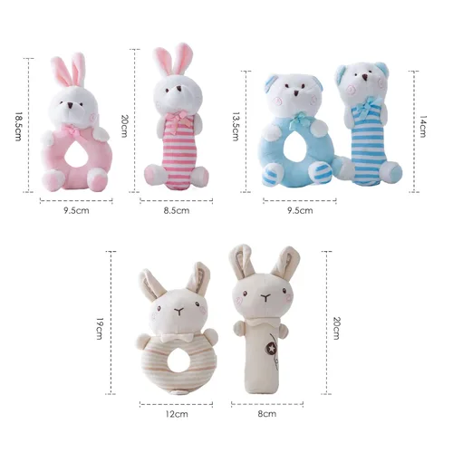 Miniatura 6 de Sonajero suave de peluche para bebé, sonajero de oso azul para bebés, primer juego de sonajero de peluche para recién nacidos, juguetes sensoriales