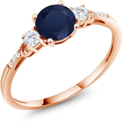 Miniatura 39 de Gem Stone King Anillo de compromiso de 3 piedras preciosas redondas de oro rosa de 10 quilates, 0.236 in, piedra natal, zafiro blanco y diamante