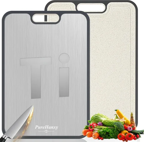 Tabla de cortar de titanio para cocina, 2 en 1, de doble cara de grado alimenticio, paja de titanio puro y trigo, no tóxica, antideslizante, ideal