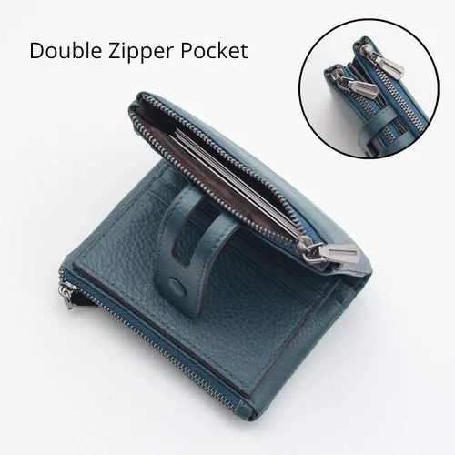 Miniatura 4 de Bveyzi Cartera pequeña de cuero suave para mujer, con bloqueo RFID, tarjetero con doble bolsillo con cremallera