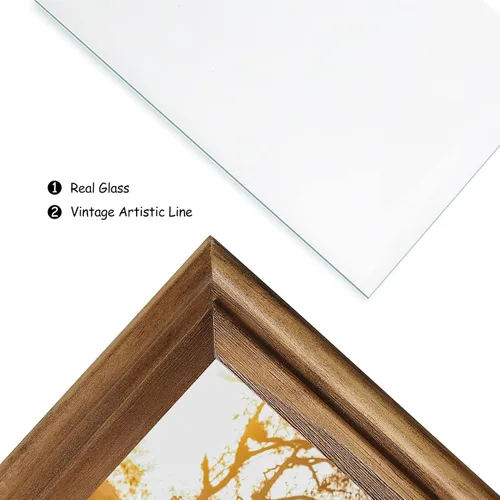 Miniatura 4 de Portarretratos de 5 x 7, doble bisagra horizontal de madera con marco de fotos plegable con frente de cristal real en grano de madera envejecido