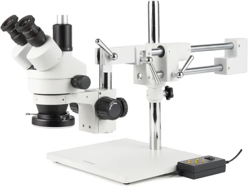 AmScope Microscopio profesional trinocular con zoom estéreo SM-4TZ-144A, unidades de visualización WH10x, aumento de 3,5X-90X, objetivo con zoom