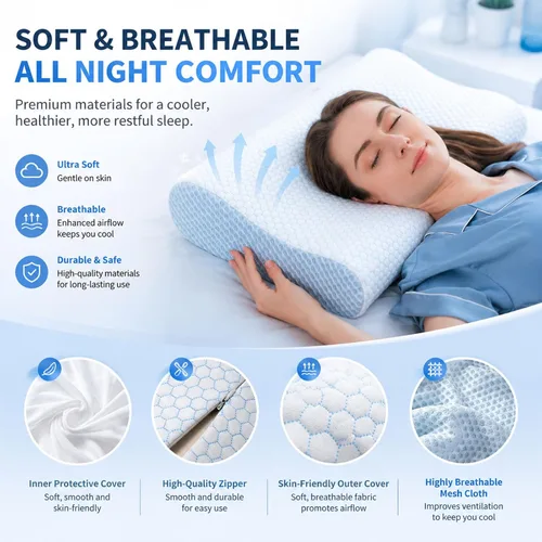 Miniatura 4 de DR.DREAM Almohada de espuma viscoelástica para dormir, gel refrescante, ergonómica, firmeza de contorno para aliviar el dolor de cuello, hombros