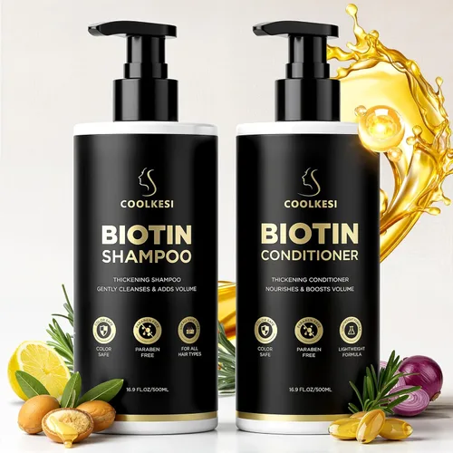 Juego de champú y acondicionador de biotina para crecimiento del cabello con infusión de tripéptido, tratamiento hidratante voluminizador