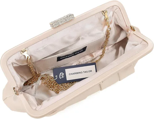Miniatura 4 de CHARMING TAILOR Bolso de mano clásico de satén plisado con diamantes para bodas bailes eventos de corbata negra