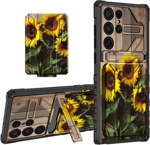 Miniatura 47 de Funda tipo cartera para Samsung Galaxy S22 Ultra con soporte para tarjeta de crédito y soporte de doble capa de policarbonato duro de PC suave TPU a