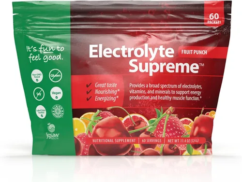 Jigsaw Health Electrolyte Supreme | Amplio espectro de electrolitos + oligominerales | Sabor a ponche de frutas | 60 porciones (paquetes)