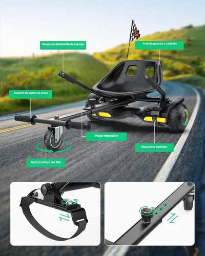 Miniatura 4 de Gyroor Scooter con accesorio de asiento ajustable, scooter de equilibrio automático todo terreno de 6.5 pulgadas, luces LED y Bluetooth para niños