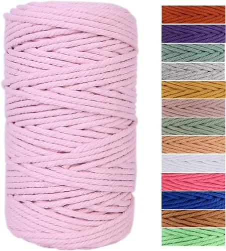 Miniatura 42 de Cuerda de Macramé Gris Claro 3mm x 109 Yardas, Cuerda de Algodón de Colores Cuerda para Manualidades Cuerda de Algodón Colorida para Colgar