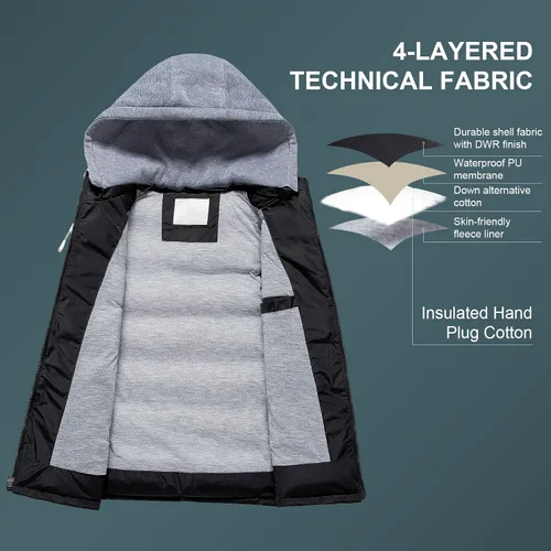 Miniatura 4 de CREATMO US Chaleco de invierno para hombre, para exteriores, con capucha, extraíble, acolchado, sin mangas, chaleco