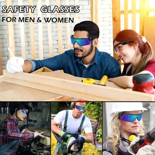 Miniatura 6 de OXG Juego de 3 gafas de seguridad para trabajo para hombres y mujeres, ANSI Z87.1 gafas protectoras resistentes a arañazos e impactos para industria