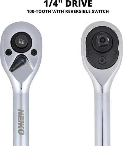 Miniatura 4 de NEIKO 03115A Llave de trinquete de 1/4 pulgada, trinquete reversible de 100 dientes, 3.6 grados, trinquete de liberación rápida de 1/4 de pulgada
