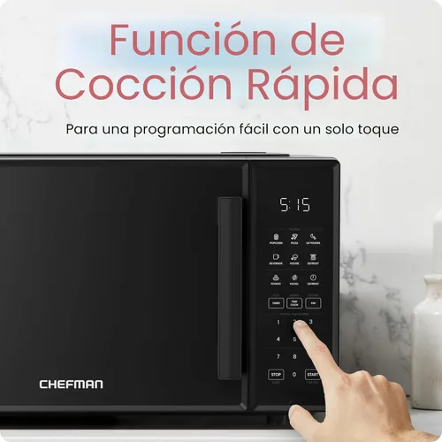 Miniatura 5 de Horno microondas para encimera Chefman de 0.9 pies cúbicos, 900 vatios con 10 niveles de potencia, 6 ajustes de cocción con cocción exprés de un