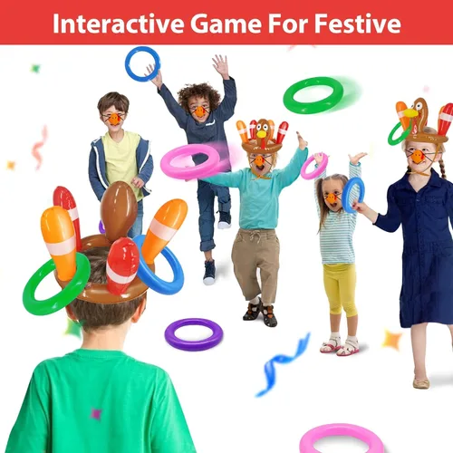 Miniatura 5 de Paquete de 3 juegos de lanzamiento de anillos de Acción de Gracias, juguetes inflables para niños, juegos de lanzamiento de sombrero de pavo