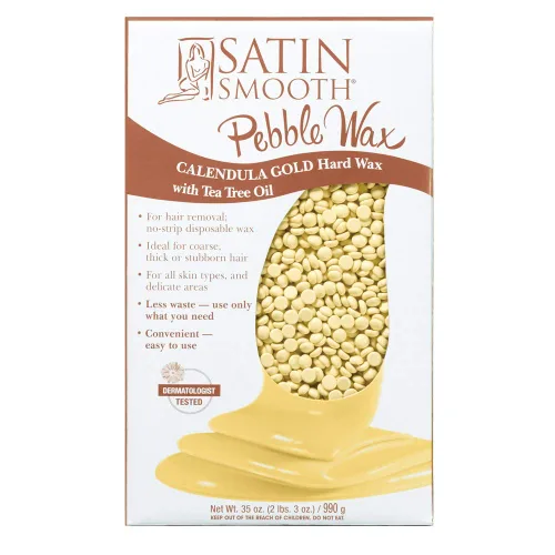 Satin Smooth Cera de piedra de caléndula dorada | Cera dura con aceite de árbol de té | Ideal para todo tipo de piel y cabello grueso y persistente