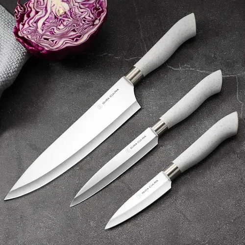 Miniatura 6 de DURA LIVING EcoCut - Juego de cuchillos de cocina de 5 piezas, cuchillas de acero inoxidable de alto carbono, asas ergonómicas sostenibles, Gris