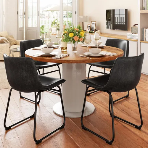 Miniatura 31 de REONEY Juego de 2 sillas de comedor, sillas de comedor sin brazos de piel sintética con respaldo, silla moderna de cocina comedor de 18 pulgadas