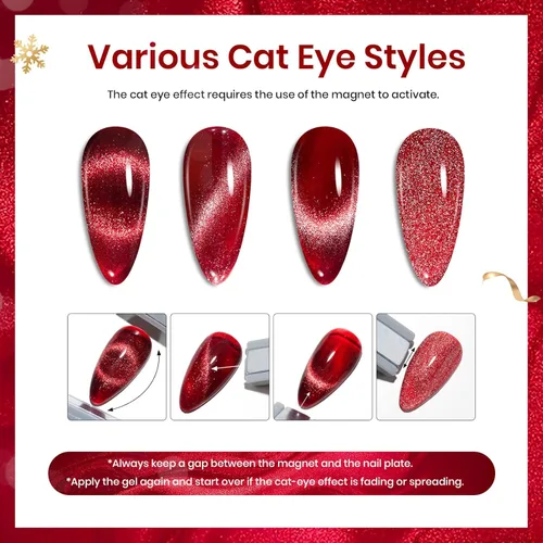 Miniatura 6 de Beetles - Juego de 6 esmaltes de uñas en gel con diseño de ojo de gato, con purpurina, color rojo, marrón, burdeos, morado, azul, verde, efecto