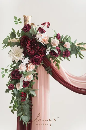 Miniatura 3 de Kit de flores de arco nupcial artificiales de Ling's Moment en rojo rosado y rosa pálido, paquete de 4, 2 piezas de arreglo floral colgante, 2