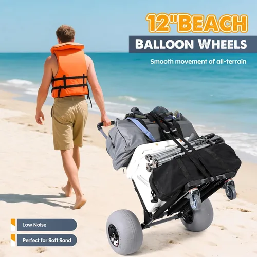 Miniatura 5 de Carrito de playa Carro de pesca plegable con ruedas de globo de 12 pulgadas para arena todo terreno