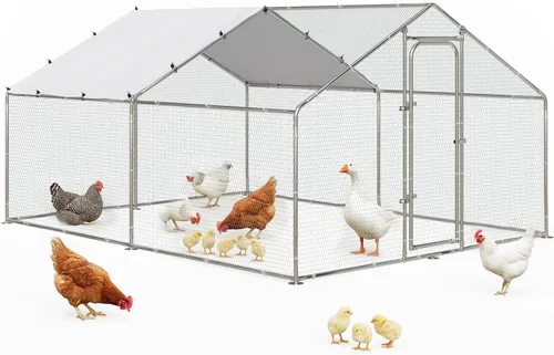 Miniatura 10 de LEMBERI Pequeño gallinero de metal, gallinero de alambre galvanizado, jaula de gallina para gallinas, conejos con cubierta impermeable