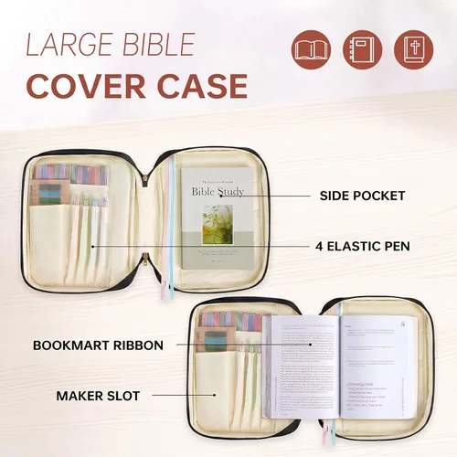 Miniatura 4 de Funda para la Biblia, funda para libro de la Biblia para mujeres y hombres, funda de transporte de lona, protector de libros acolchada de cuero