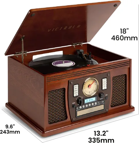Miniatura 9 de Victrola Navigator - Reproductor de discos Bluetooth 8 en 1 con altavoces integrados, tocadiscos de 3 velocidades, reproductor de CD, casete, radio